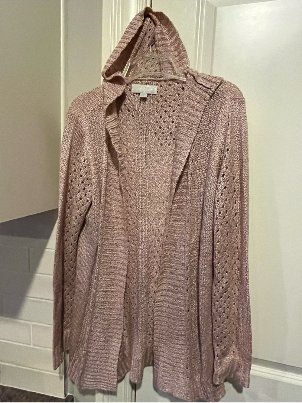 Carolyn Taylor Women's Open-Knit Hooded Lightweight Cardigan Sweater M